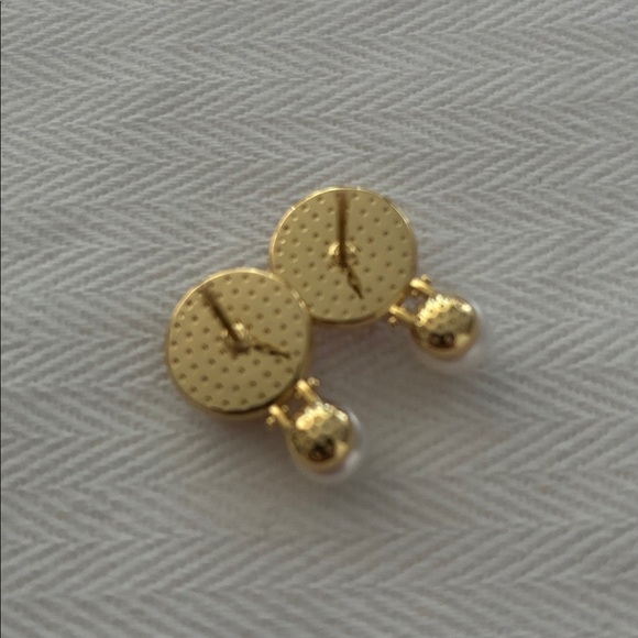 Gold Red Stone Pearl Earrings | Sterling Silver Posts | Affordable Gift for Her - Picture 3 of 7